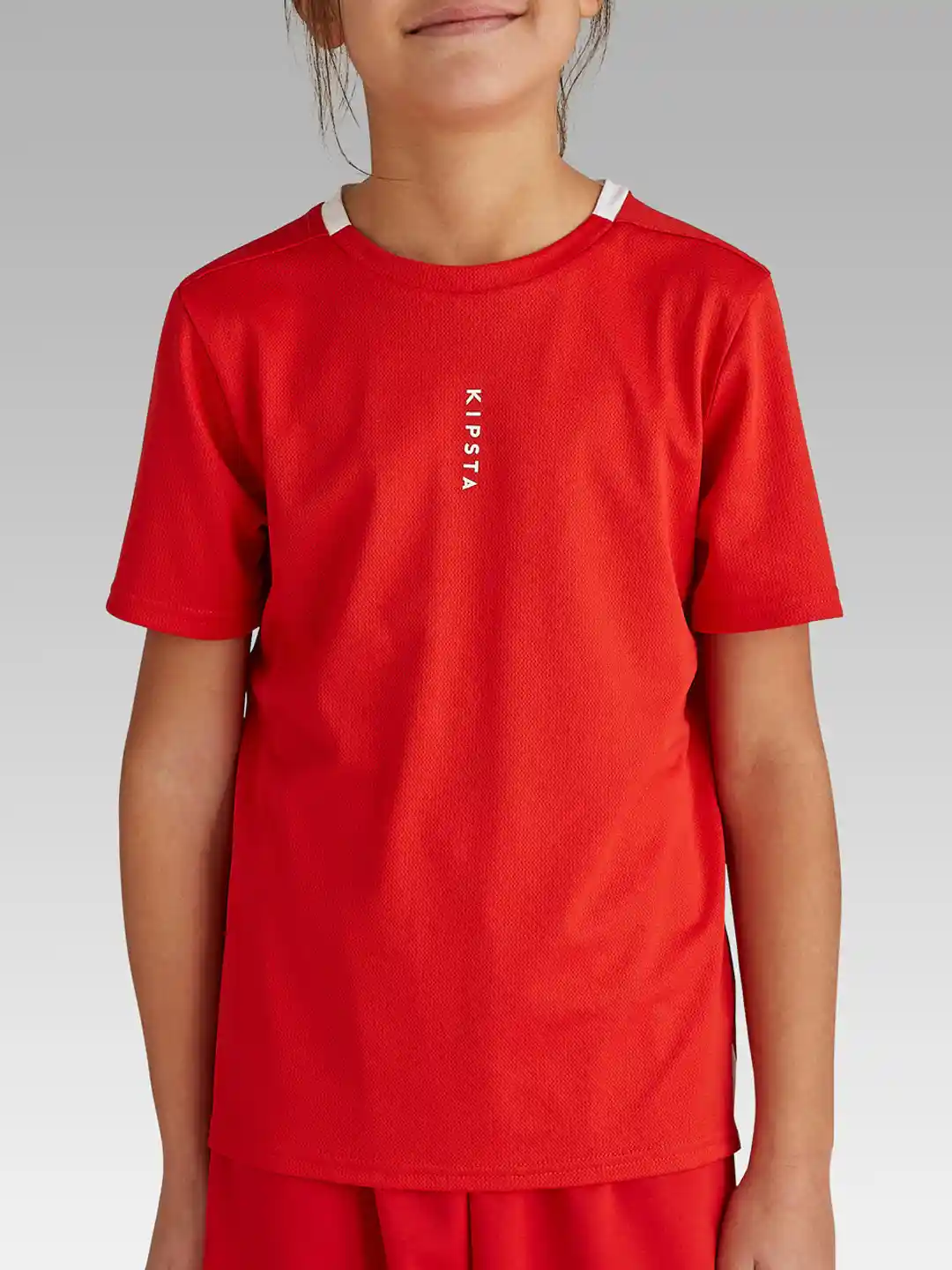 Decathlon KIPSTA Kids Red Essential Quick Drying Football Jersey