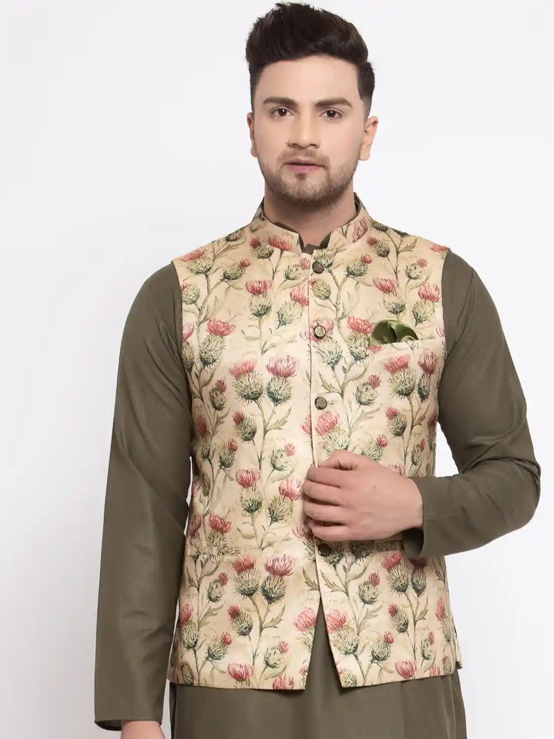 Buy MAXENCE Men Beige Printed Waist Coat Waistcoat for Men