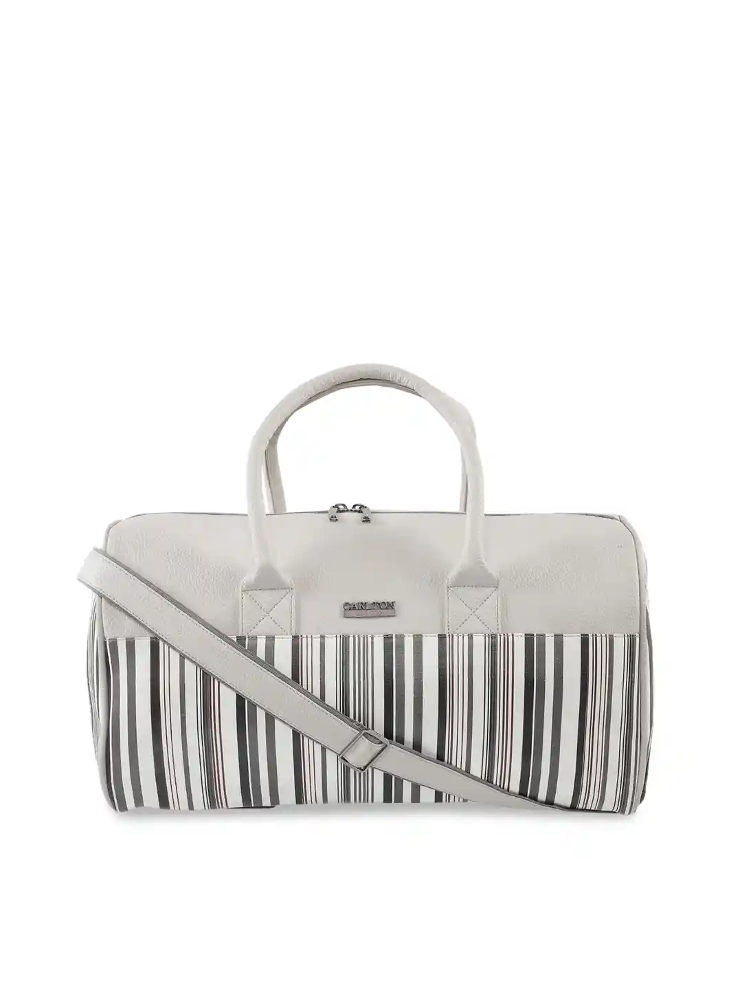 Buy Carlton London Unisex Grey Black Striped Duffel Bag Duffel