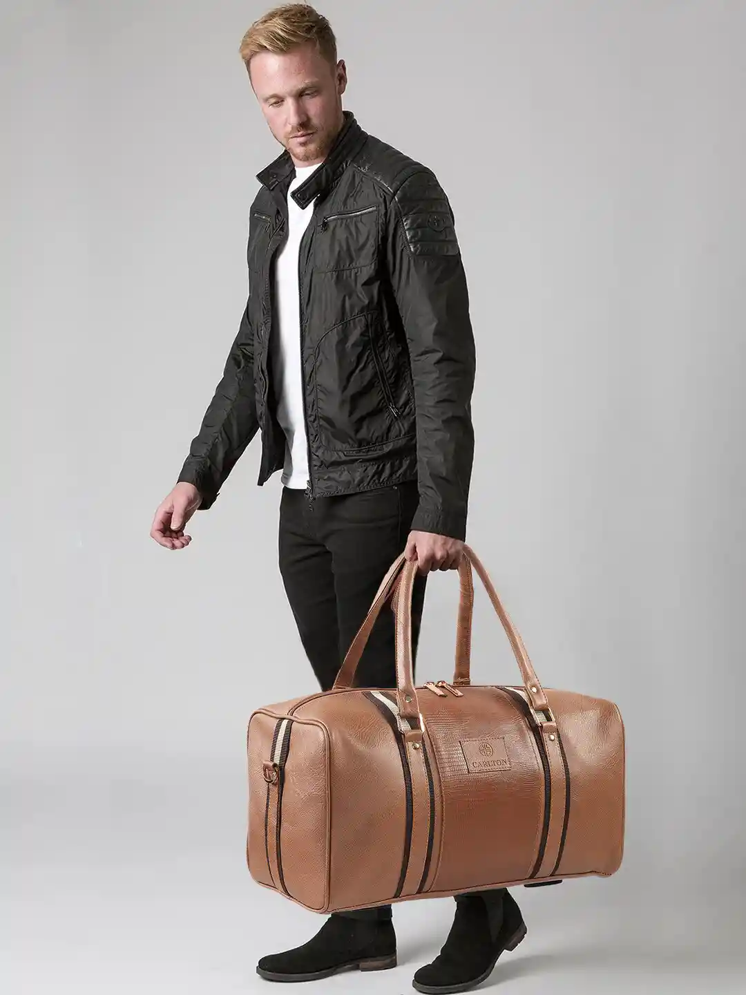 Leather Carlton Holdall Carlton London Unisex Tan Brown Textured Duffel Bag
