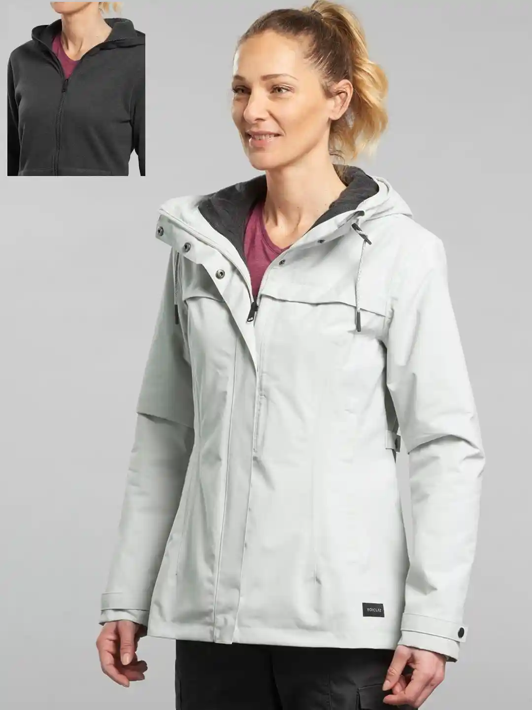 Decathlon Women Grey Reversible Waterproof Comfort 0C Travel Trekking Jacket