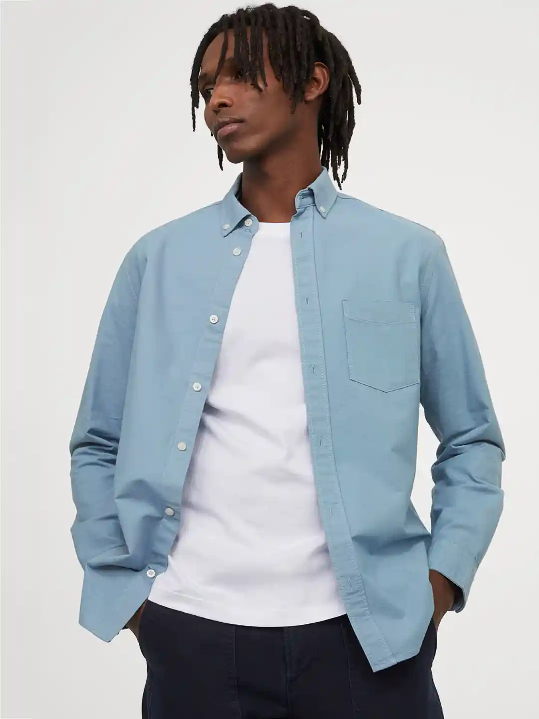 Buy H&M Men Blue Solid Oxford Shirt Regular Fit Shirts for Men