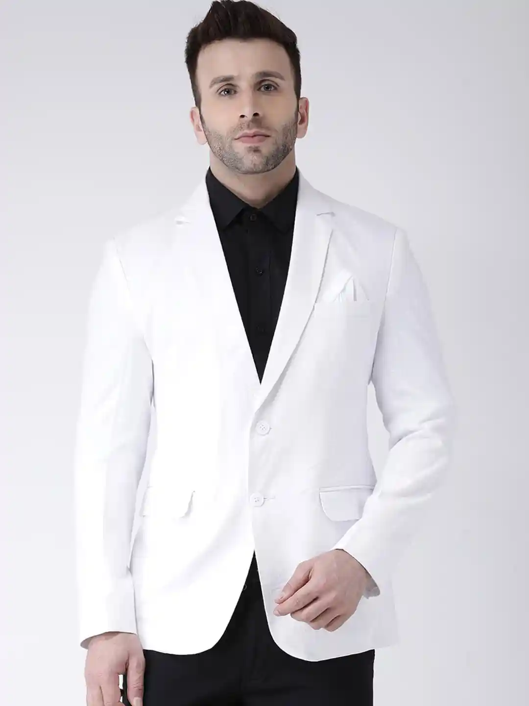 Buy Hangup Men White Solid Single-Breasted Casual Blazer Blazers