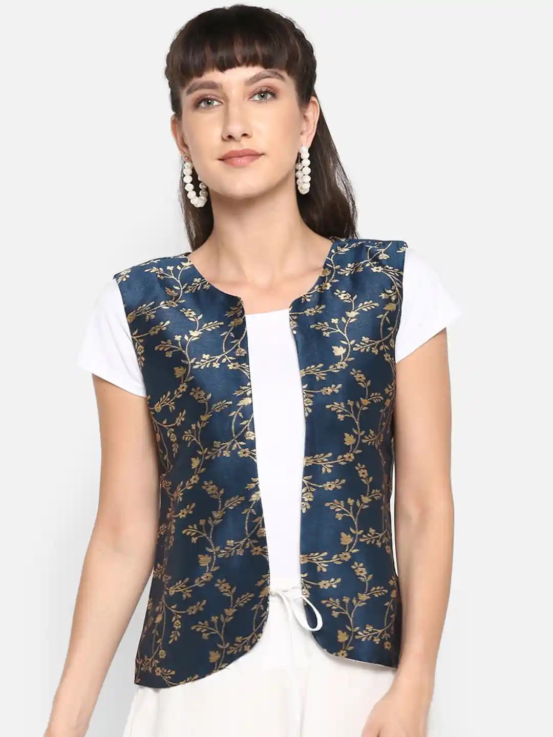 Buy Hangup Women Navy Blue Printed Lightweight Open Front Jacket