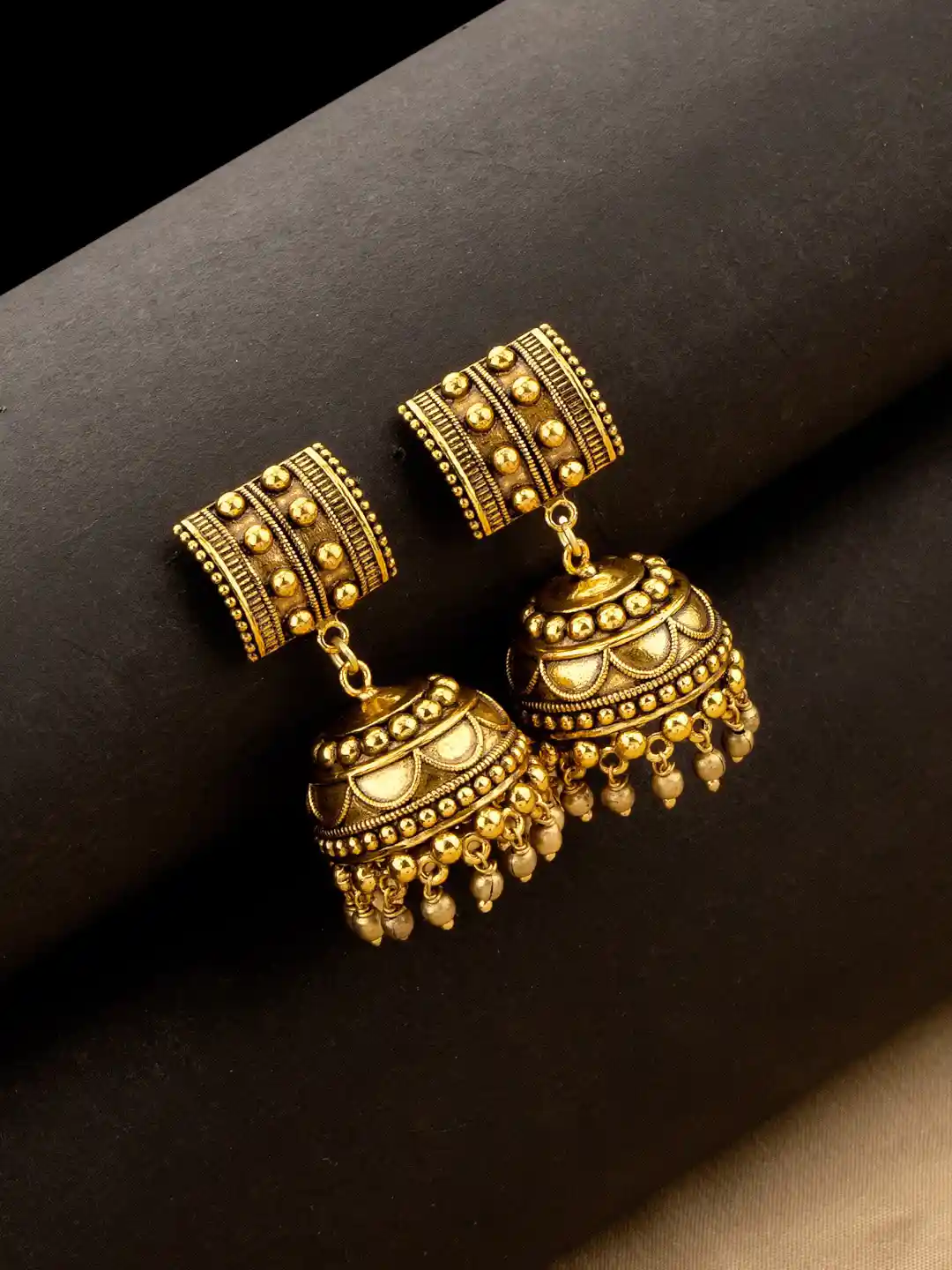 Voylla Gold-Toned Oxidized Dome Shaped Jhumkas
