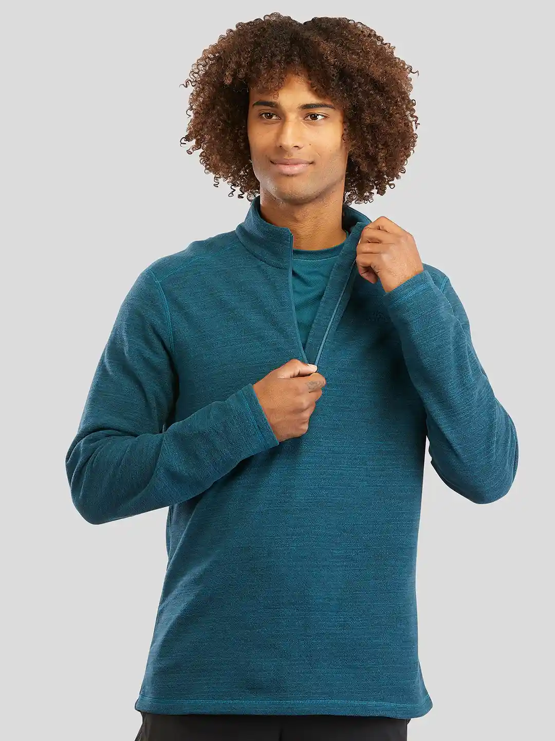 Decathlon QUECHUA Men Teal Blue Warm Fleece Sweater Half Zip