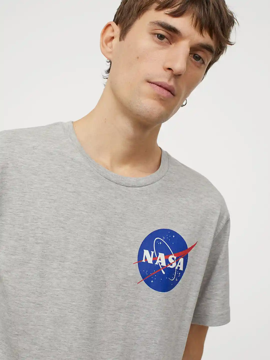 Buy H&M Men Grey Melange Blue NASA Printed T-shirt Tshirts for