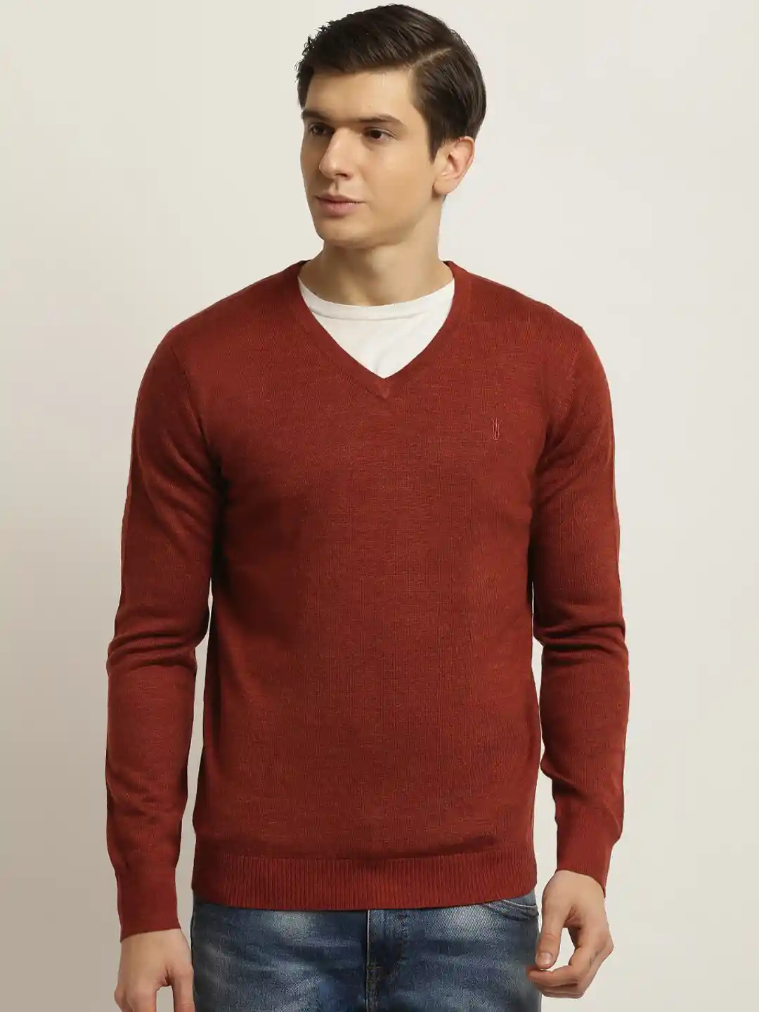 Buy Bruun Stengade Men Charcoal Solid V-Neck T-shirt Tshirts