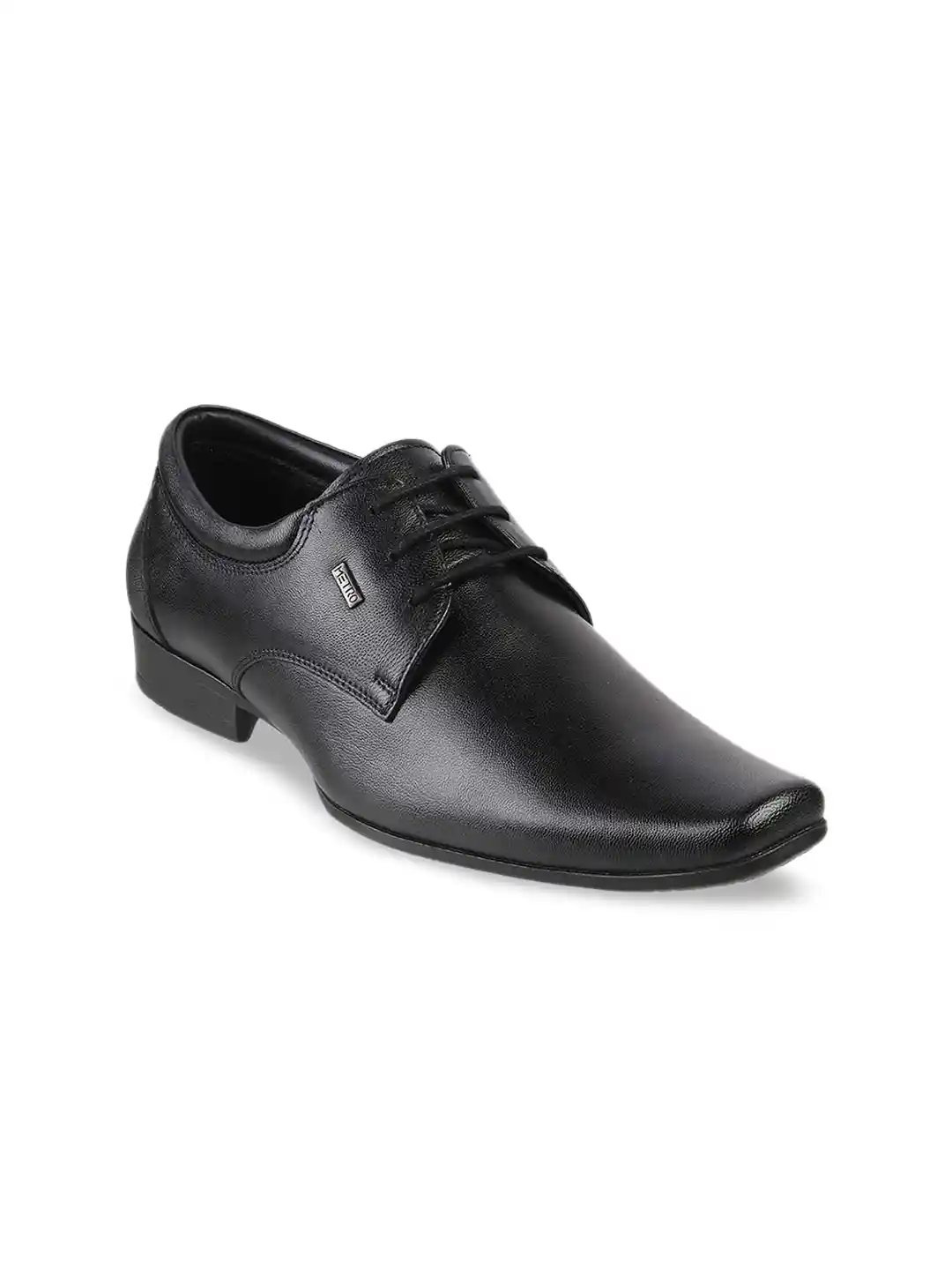 Metro Men Black Solid Leather Formal Derbys