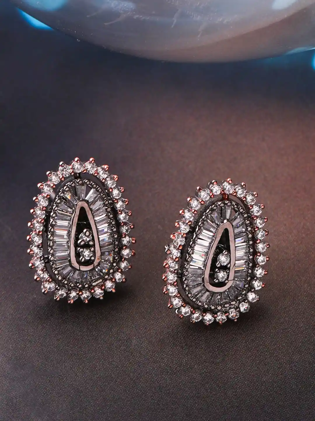 Buy THE AAB STUDIO Silver Rose Gold-Plated Oval Studs Earrings