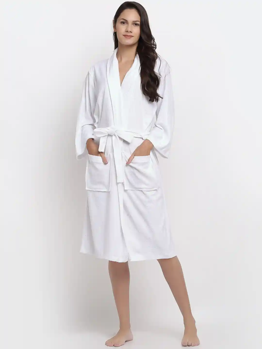 Buy ELEVANTO Women White Solid Pure Cotton 180 GSM Bath Robe