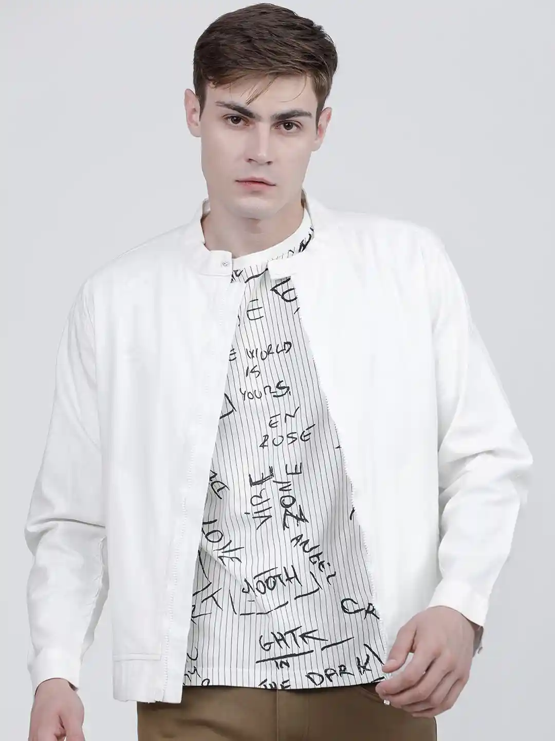 Buy HIGHLANDER Men White Cotton Linen Bomber Jacket Jackets for