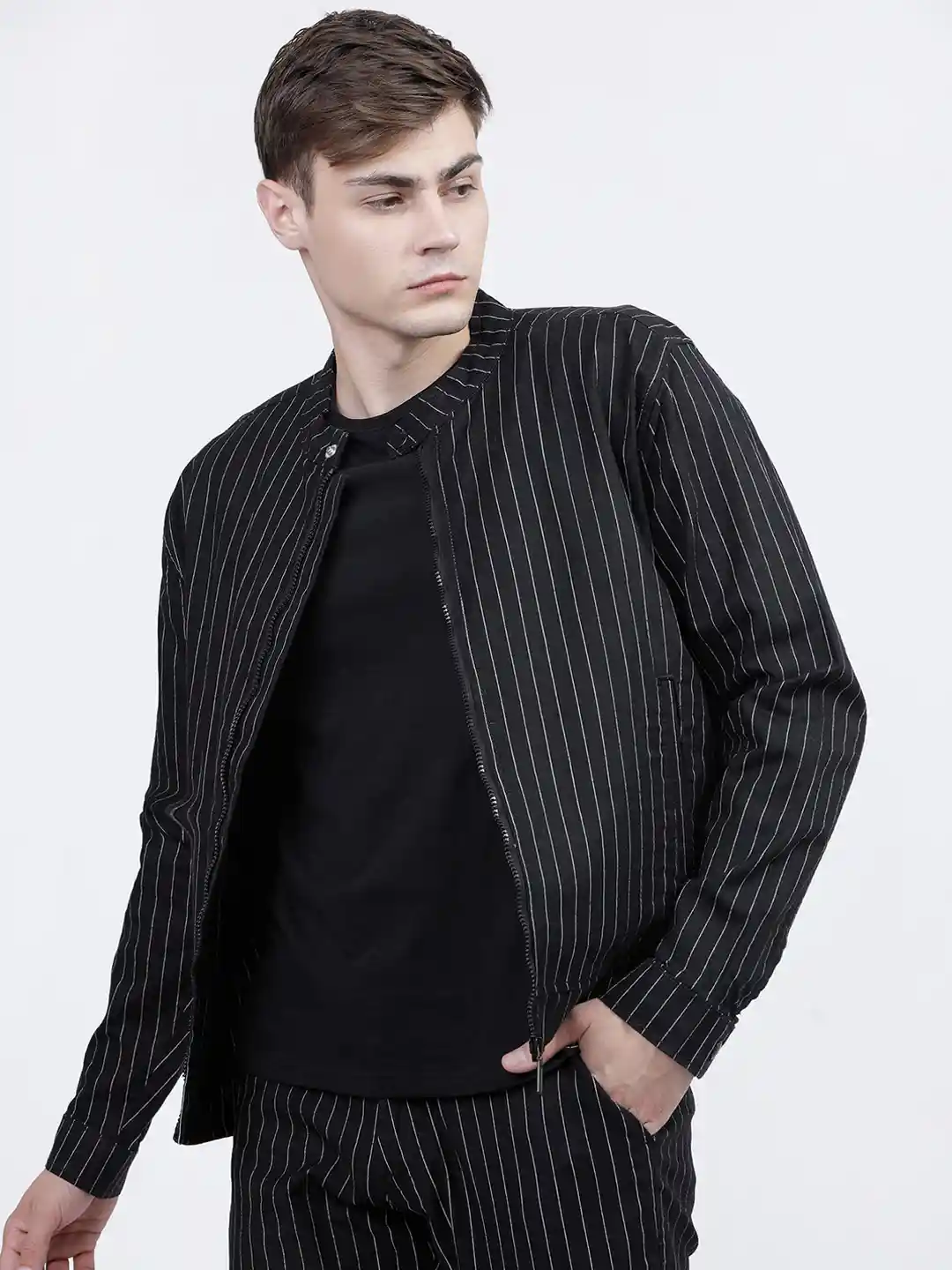 Buy HIGHLANDER Men Black White Striped Bomber Jacket Jackets for
