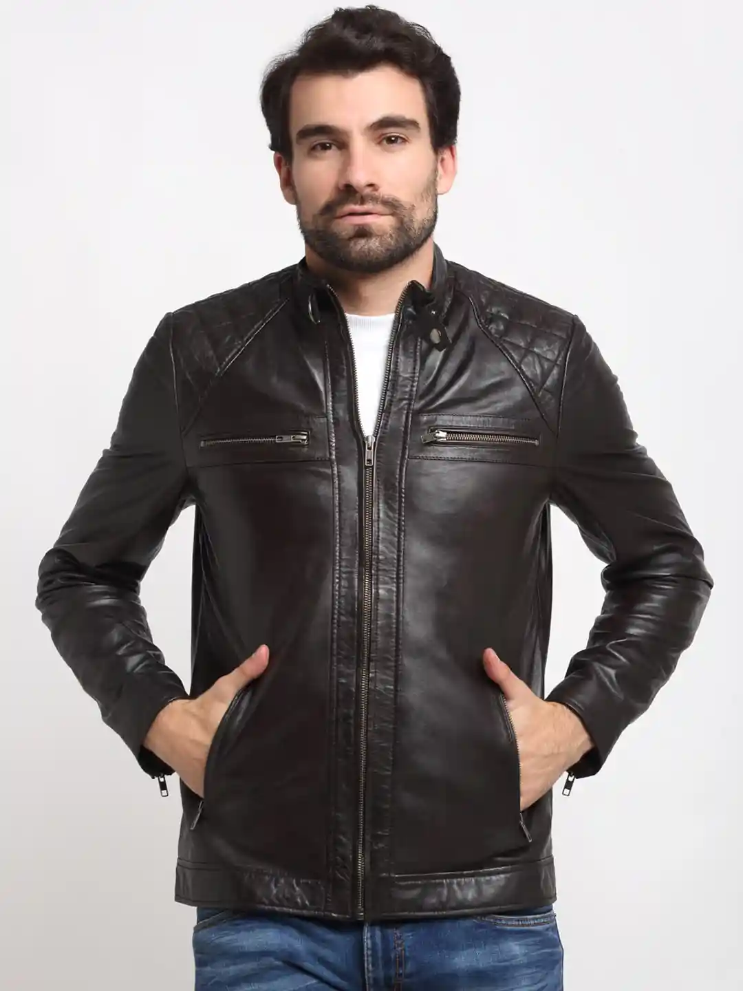 Buy Teakwood Leathers Men Brown Leather Lightweight Biker Jacket