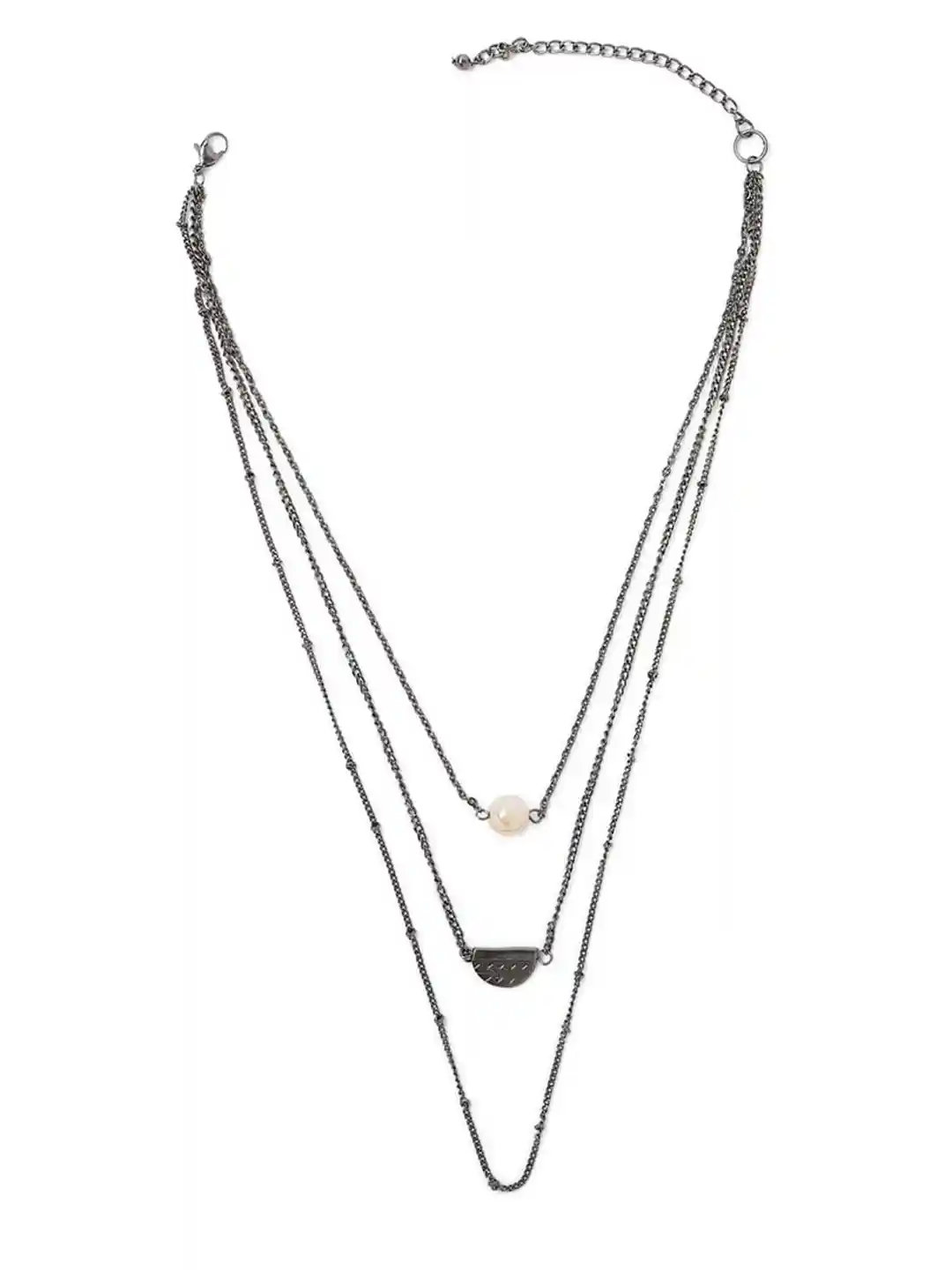 Buy FOREVER 21 Gun Metal-Toned White Layered Necklace Necklace