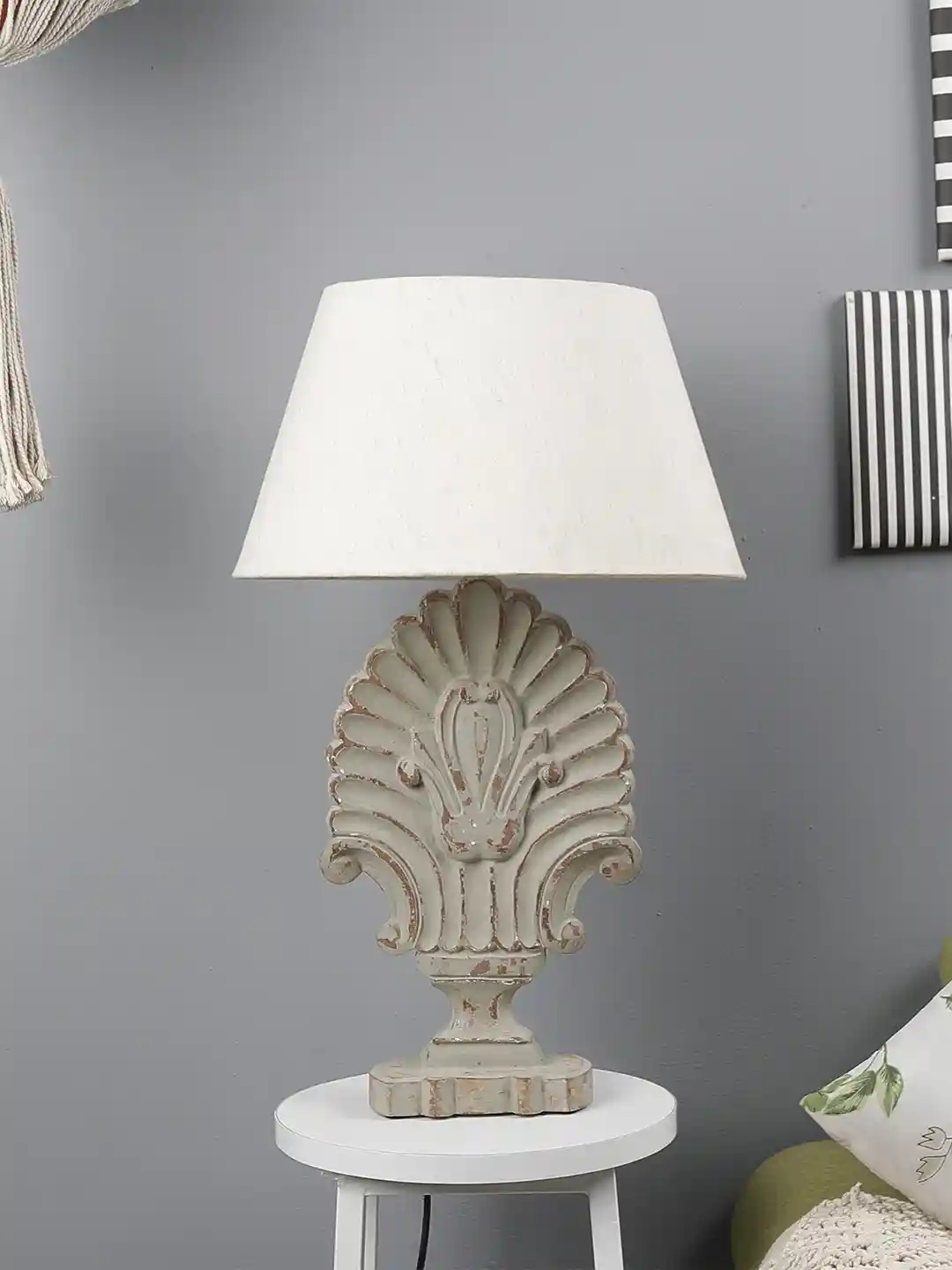 The Decor Mart Grey White Classic Country Classic Bedside Standard Table Lamp Shade