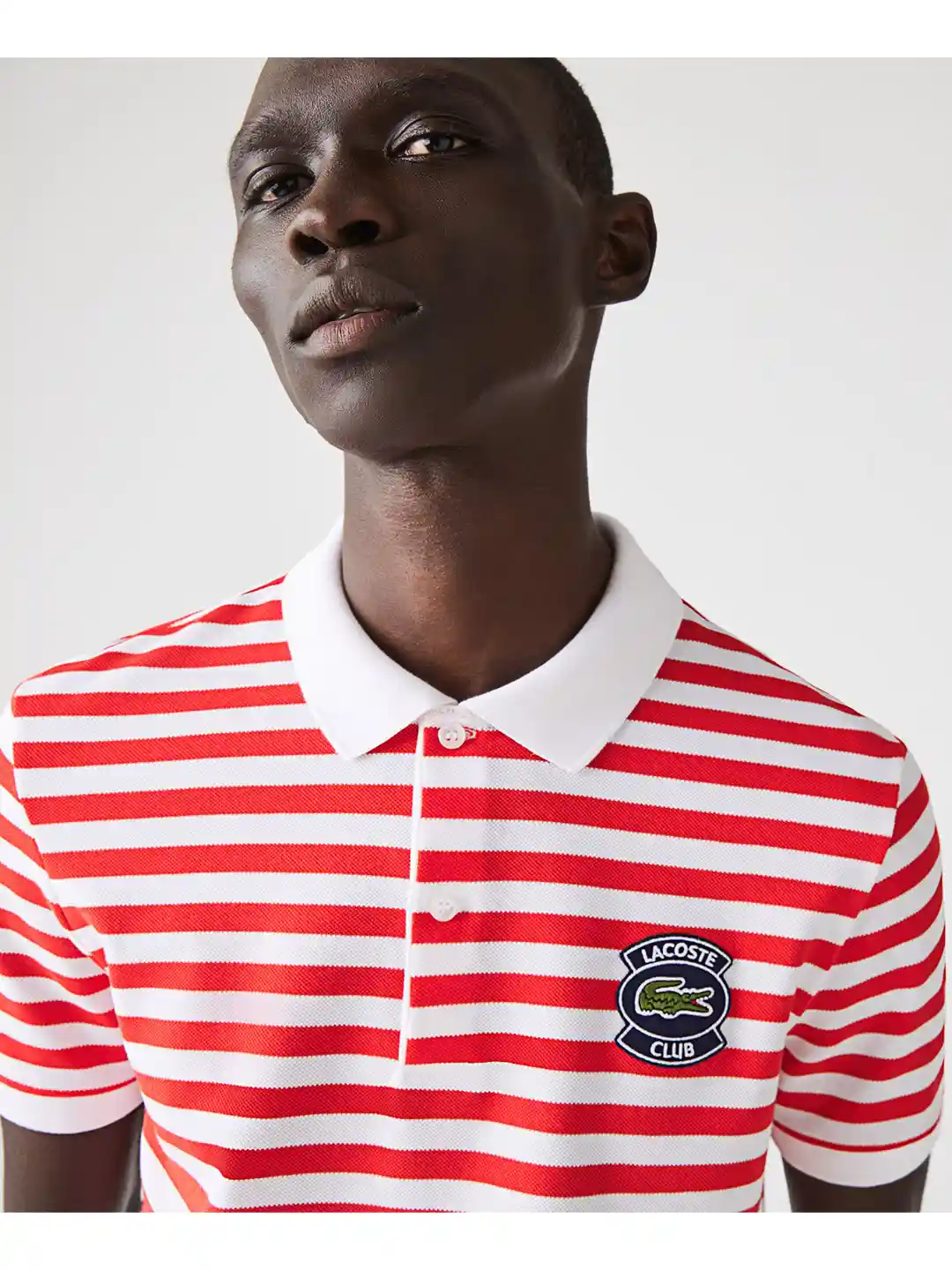 Buy Lacoste Men White Red Striped Polo Collar Applique Cotton Pure