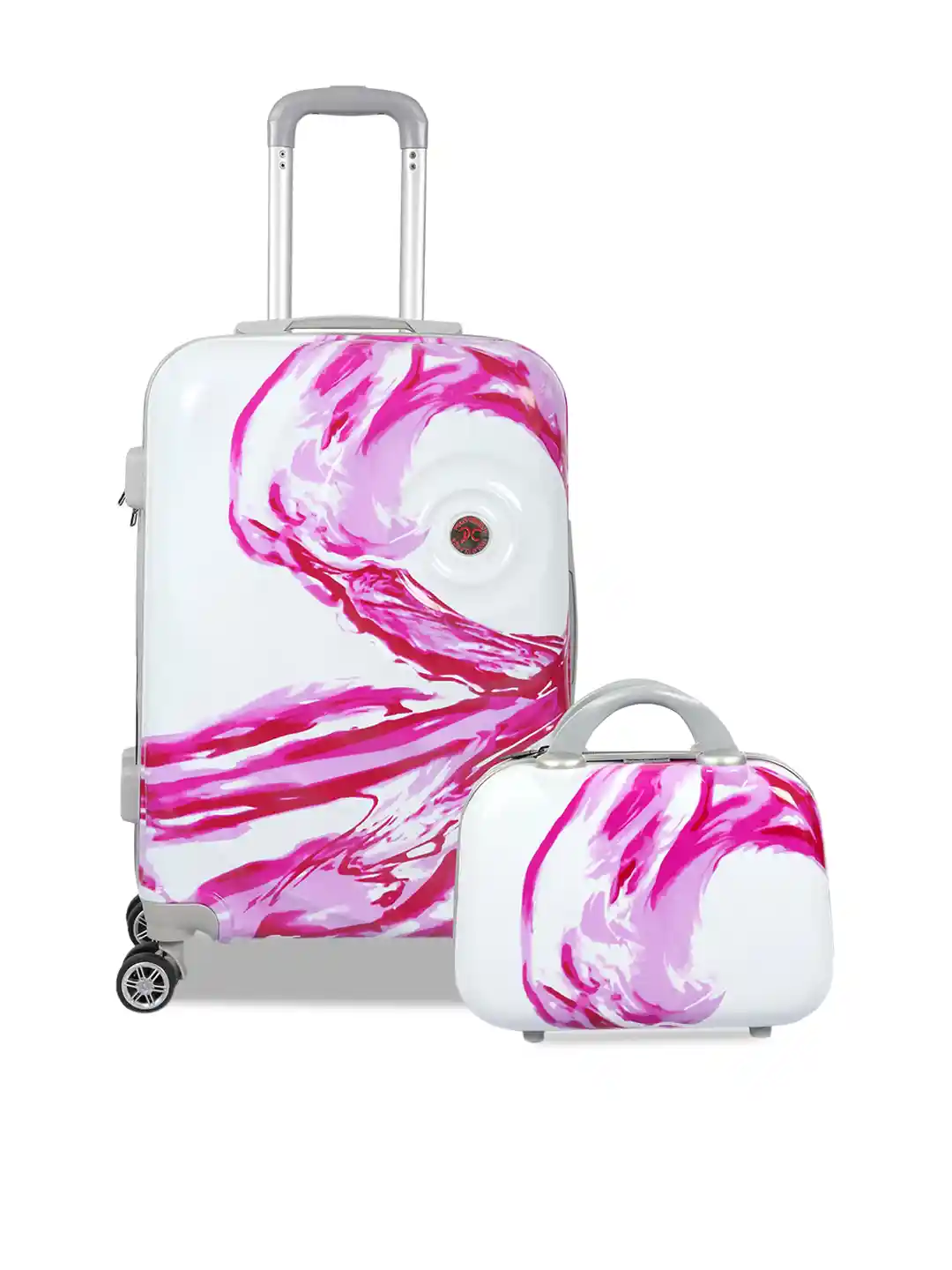 Polo Class Pink White Luggage Trolley Bag with Vanity Bag