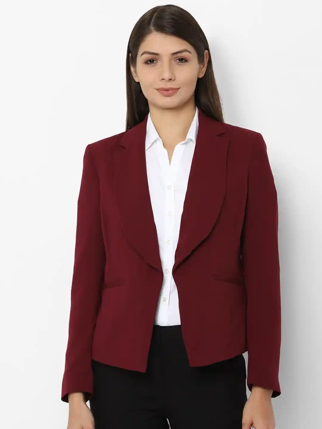 Buy Allen Solly Woman Women Maroon Solid Casual Blazer Blazers