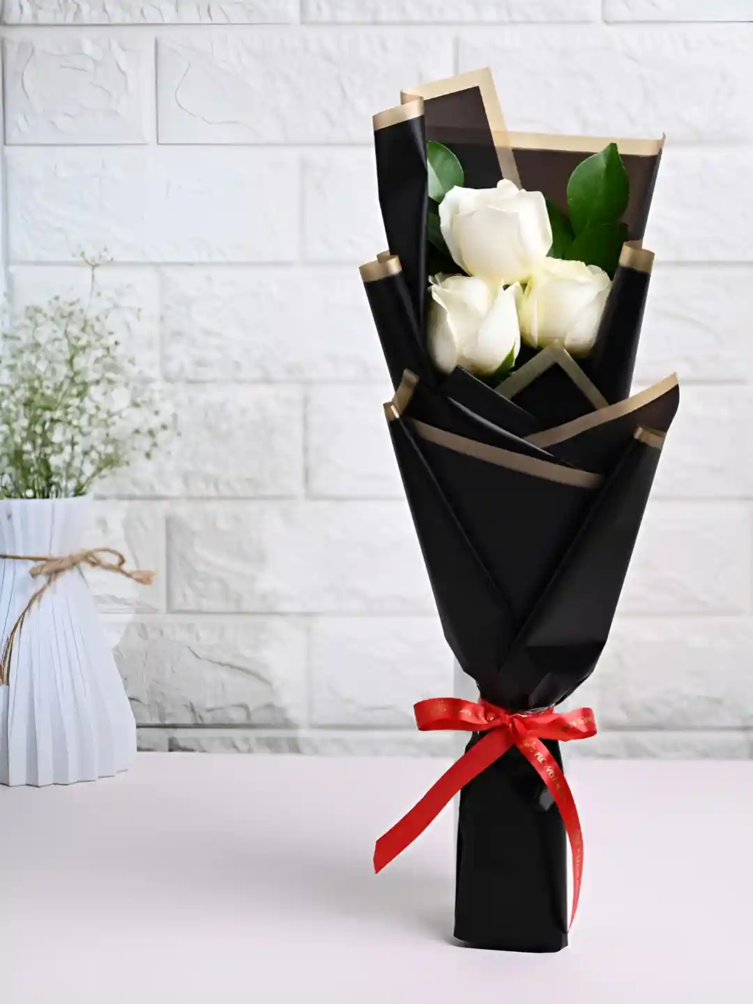 Buy Floweraura 3-Pcs White Roses Fresh Flowers Bouquet Fresh