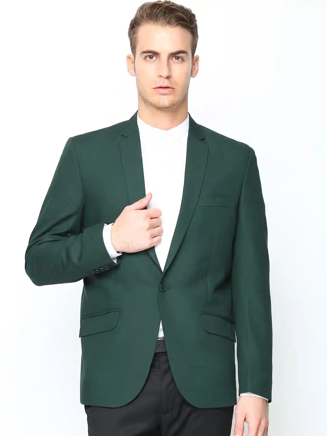 Buy Success Men Dark Green Single-Breasted Slim Fit Blazer
