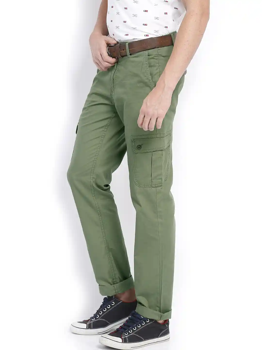 Buy Polo Men Olive Green Slim Fit Cargo Trousers