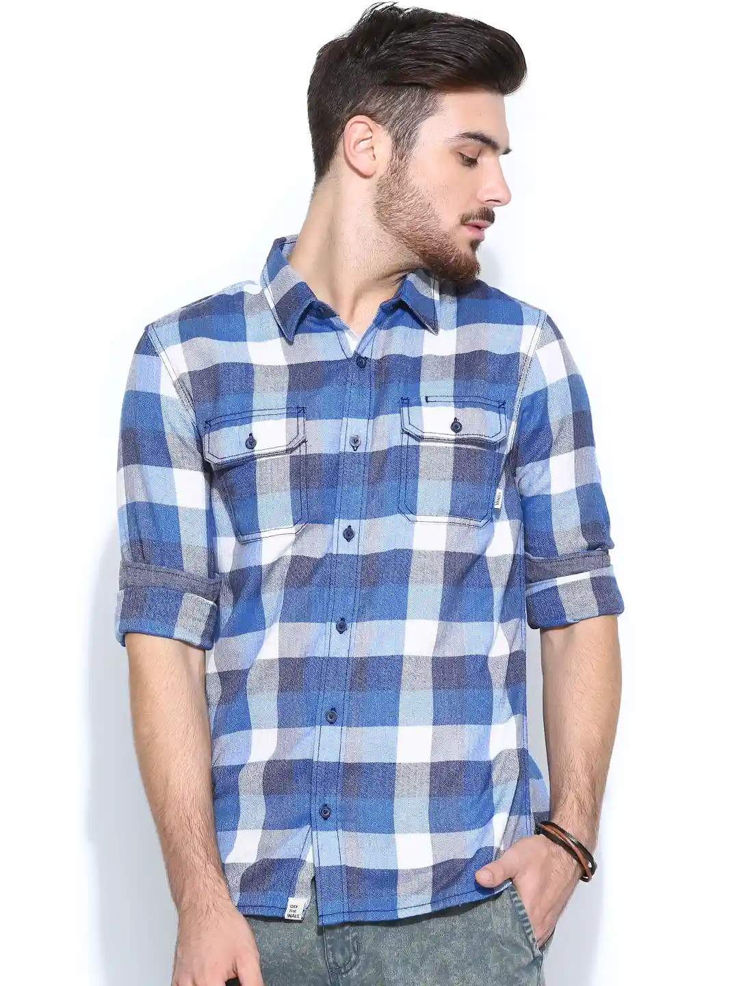 Buy Vans Men Blue Off-White Checked Casual Shirt Shirts for