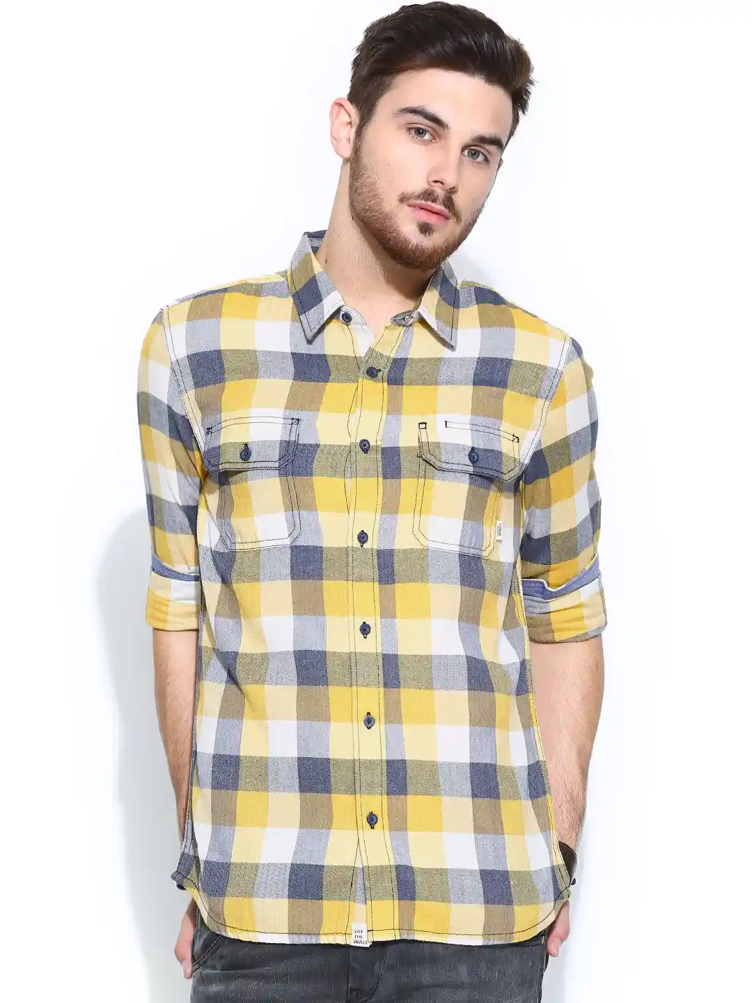 Buy Vans Men Mustard Yellow Navy Checked Casual Shirt Shirts