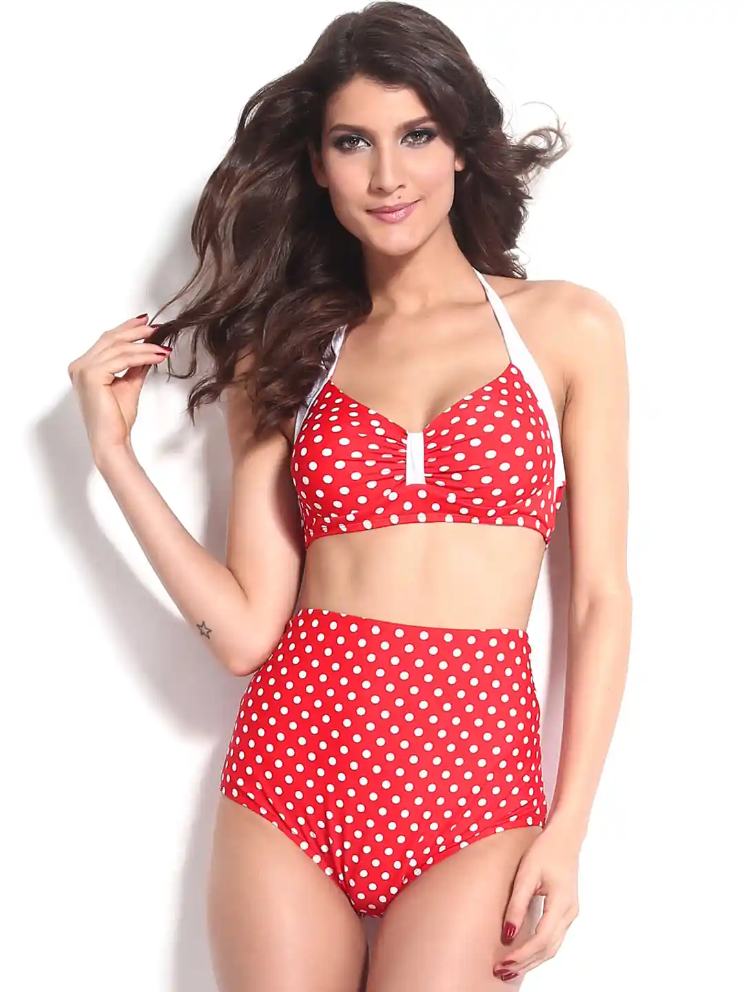 Buy N-Gal Red White Polka Dot Print Bikini Swimwear Swimwear