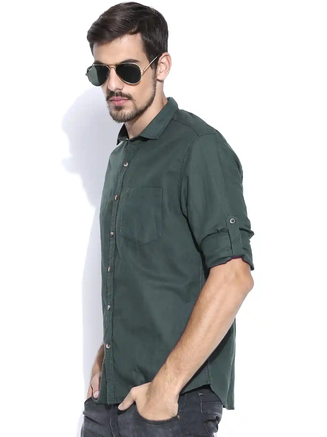 Buy John Players Dark Green Trim Fit Casual Shirt Shirts for Men