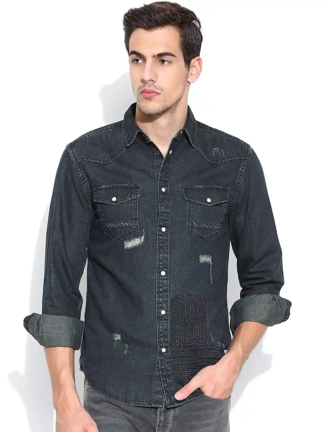 Buy Jack Jones Blue Distressed Denim Casual Shirt Shirts for