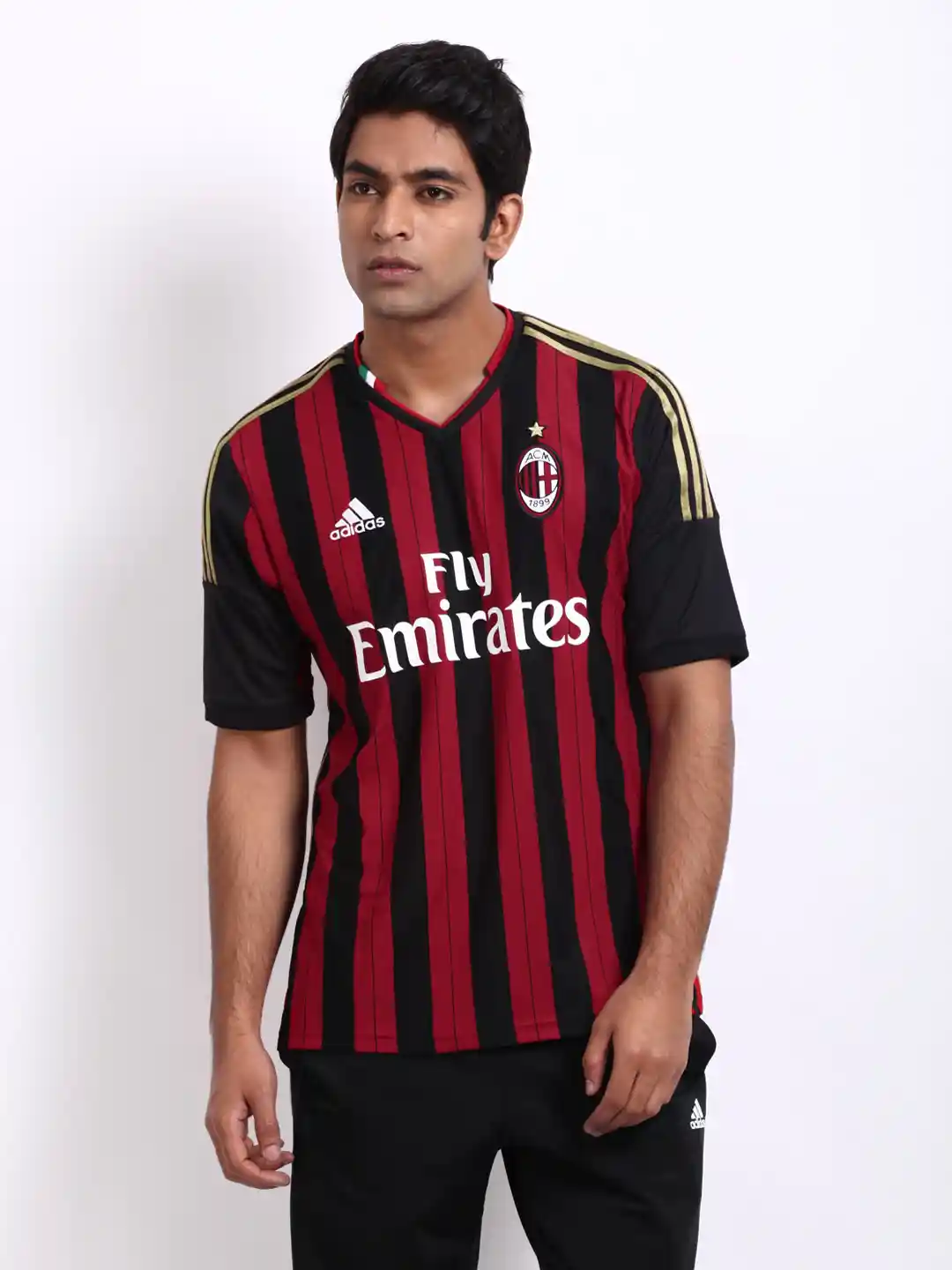 Buy ADIDAS Men Red Black Striped AC Milan Football Jersey