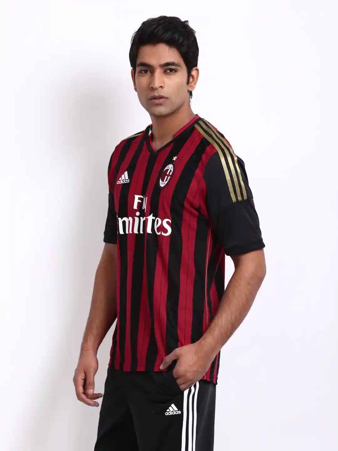 Buy ADIDAS Men Red Black Striped AC Milan Football Jersey
