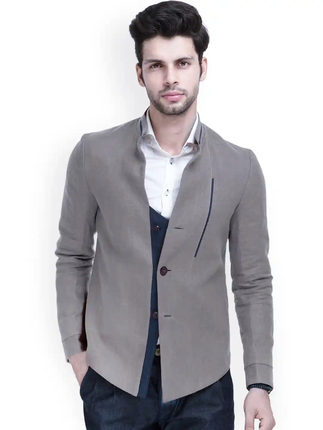 Buy MR BUTTON Men Grey Slim Fit Single-Breasted Blazer Blazers