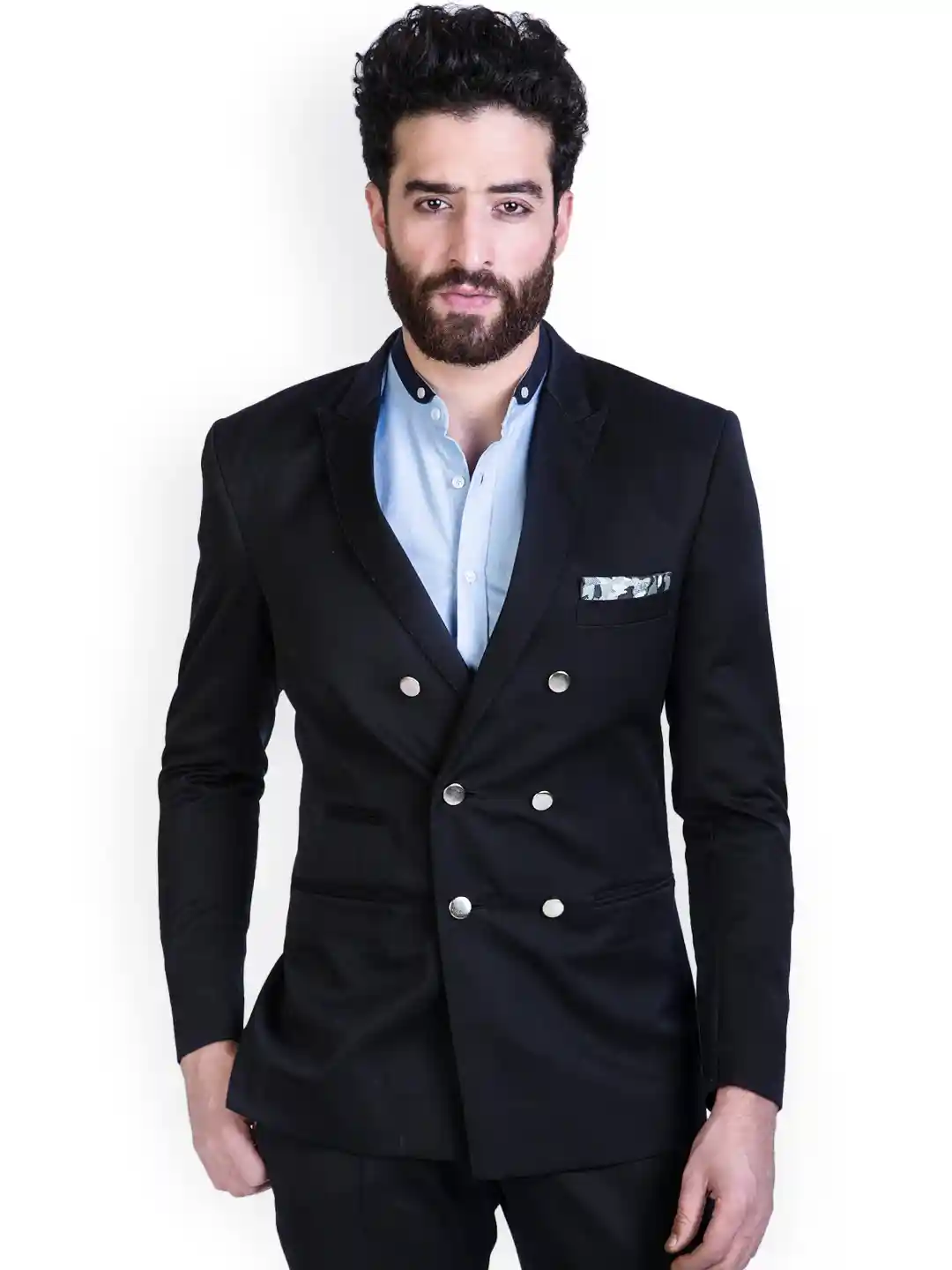 Buy MR BUTTON Men Black Slim Fit Double-Breasted Blazer Blazers