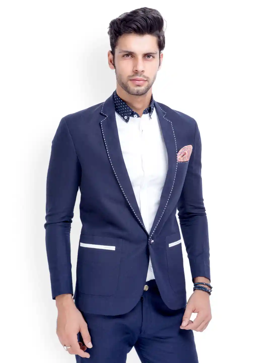 Buy MR BUTTON Men Navy Slim Fit Single Breasted Blazer Blazers