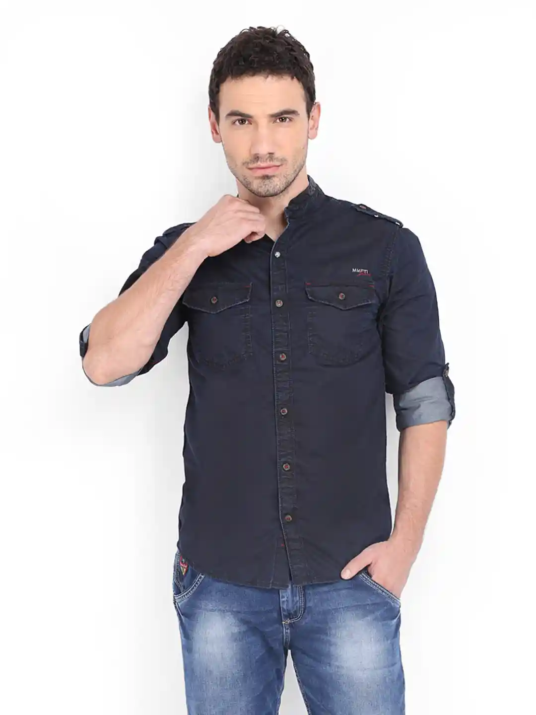 Buy Mufti Men Navy Slim Fit Casual Shirt Shirts for Men 509507