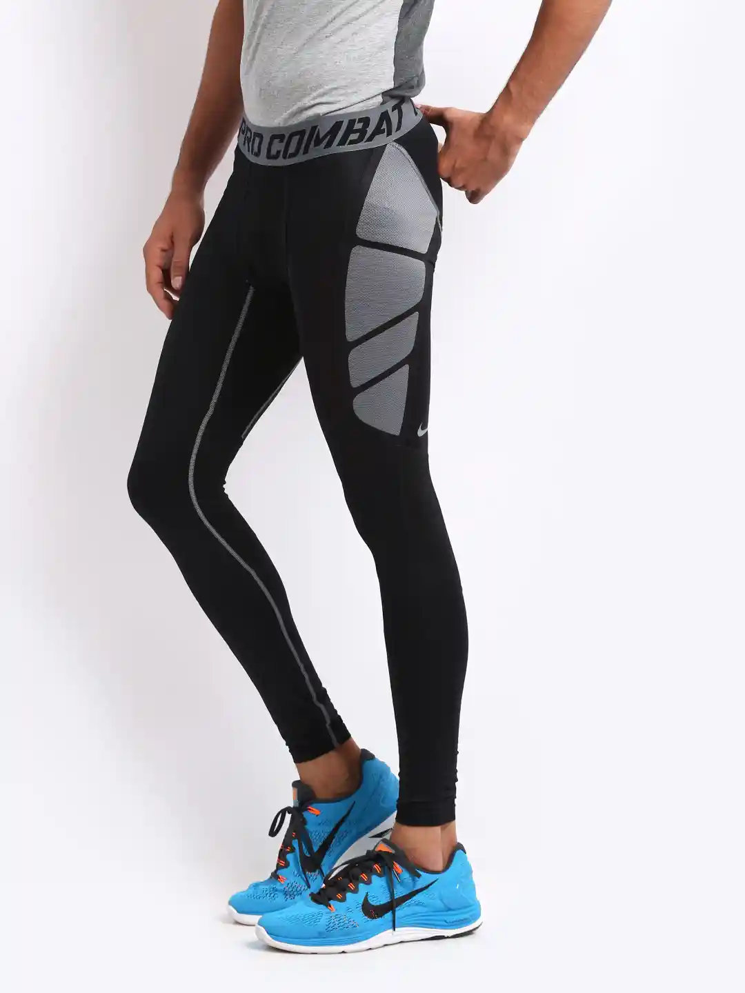 Buy Nike Men Black Grey Pro Combat Hypercool Tights Tights for