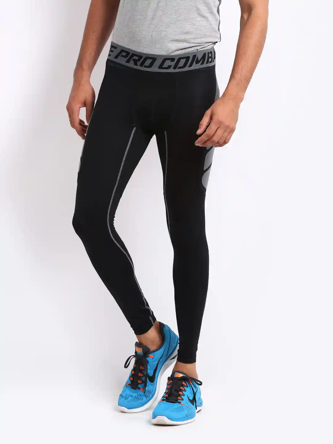 Buy Nike Men Black Grey Pro Combat Hypercool Tights Tights for