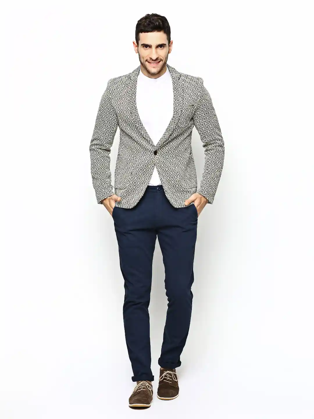 Buy Success Men Black White Slim Fit Printed Blazer Blazers