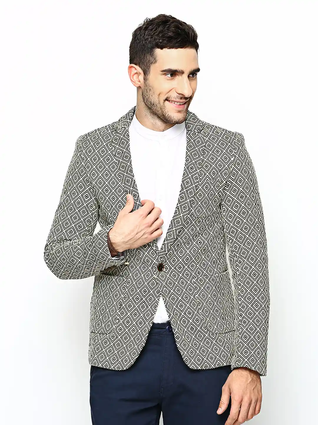 Buy Success Men Black White Slim Fit Printed Blazer Blazers