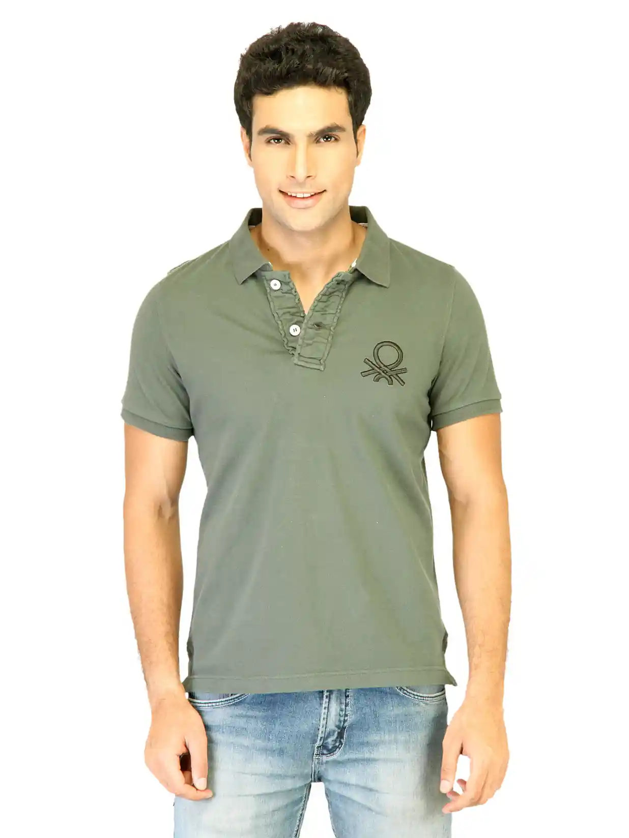 Buy UCB Men's Polo Neck With Big Ben Logo Olive Green T-shirt