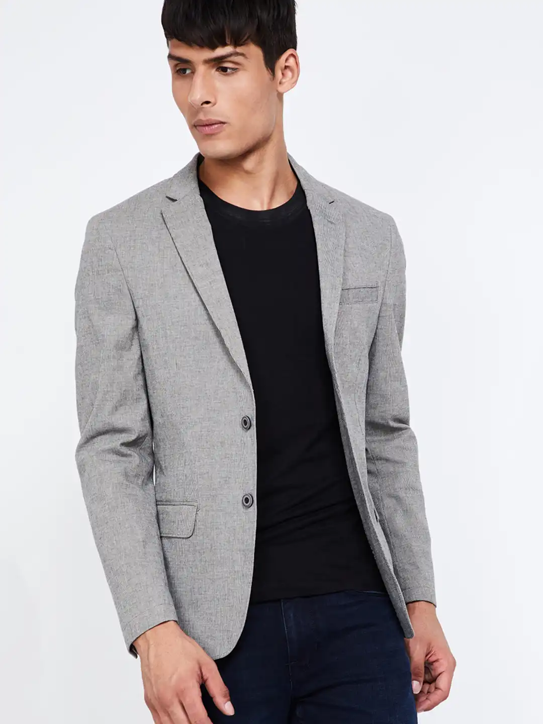 Buy CODE by Lifestyle Men Grey Solid Slim Fit Single Breasted