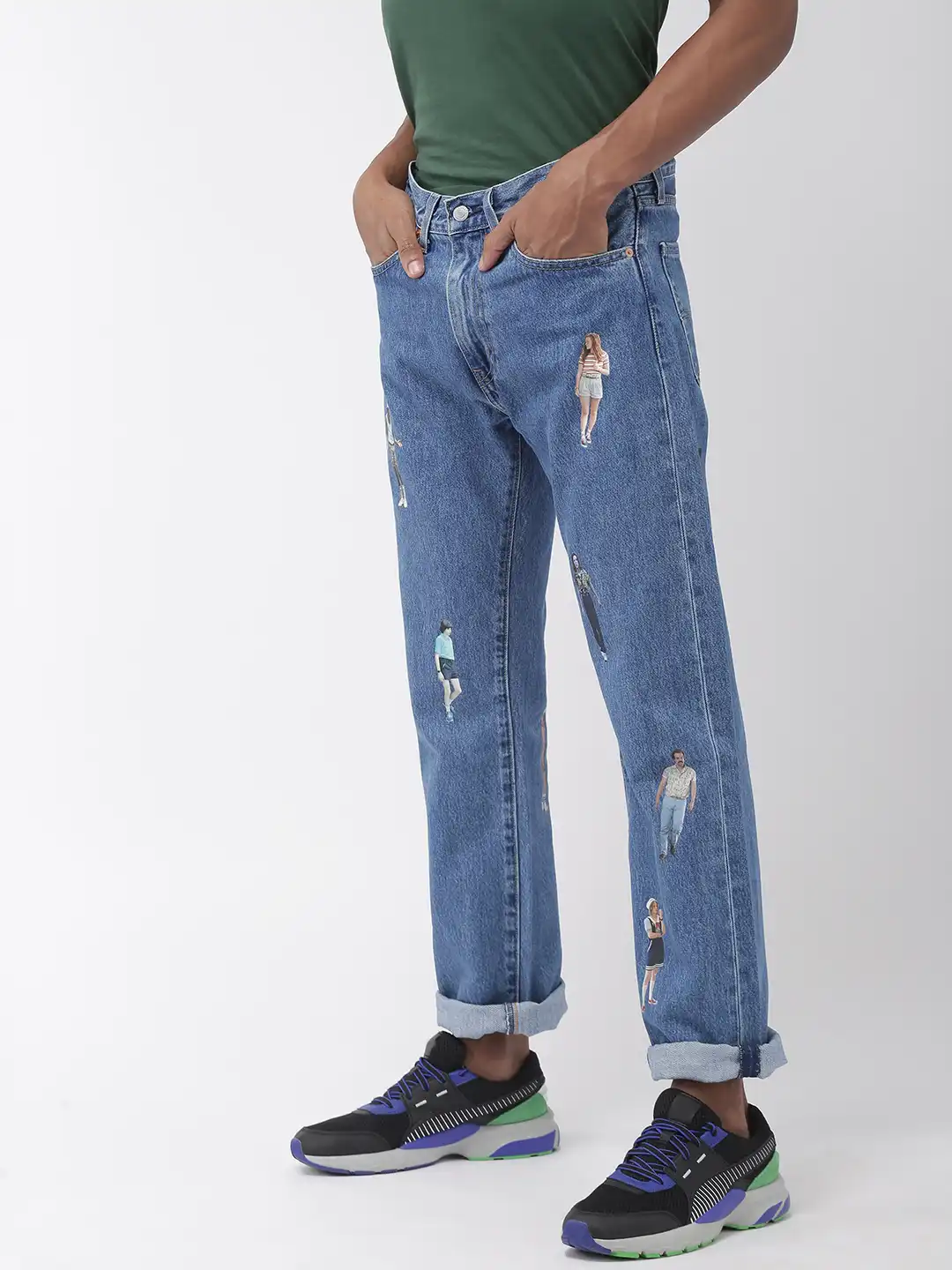 Buy Levis x Stranger Things Men Blue Regular Fit Mid-Rise Printed