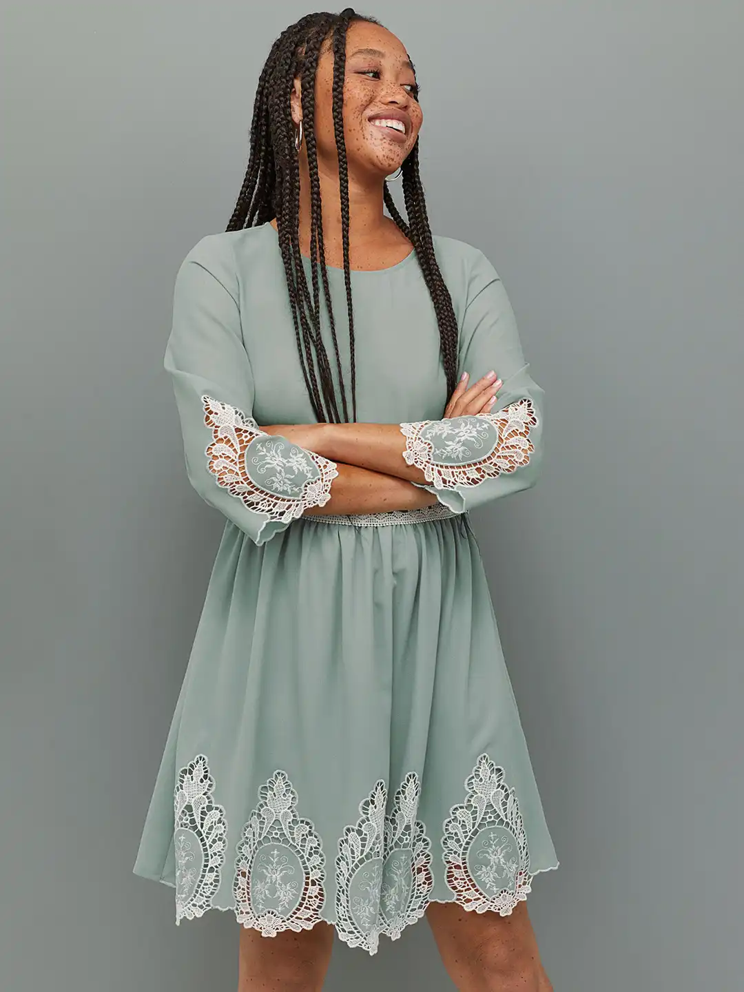 Buy H&M Women Green Dress With Lace - Dresses for Women 10476736 | Myntra Buy H&M Women Green Dress With Lace - Dresses for Women 10476736 | Myntra