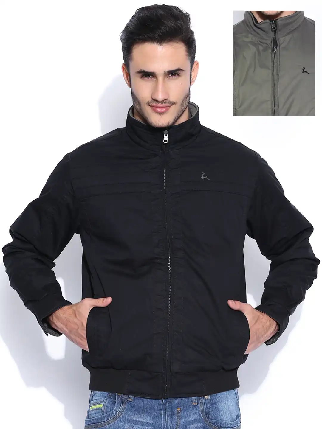 Buy Parx Black & Olive Green Reversible Jacket - Jackets for Men