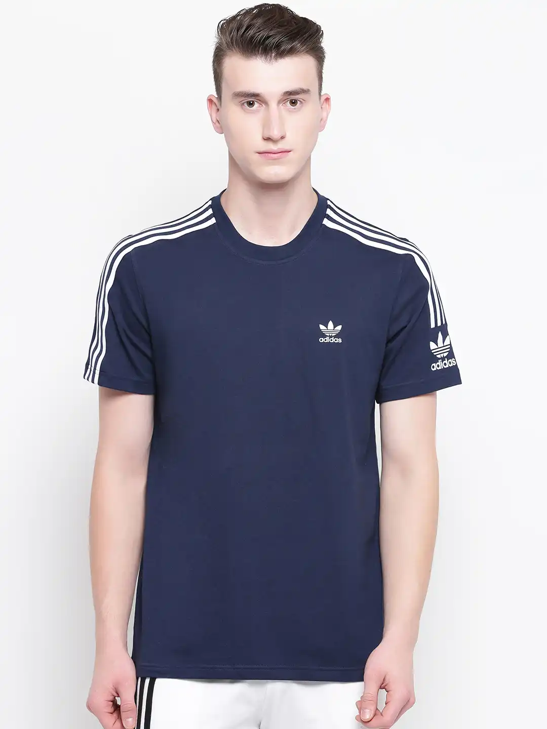 Buy ADIDAS Originals Men Navy Blue Lock Up Solid Round Neck Pure