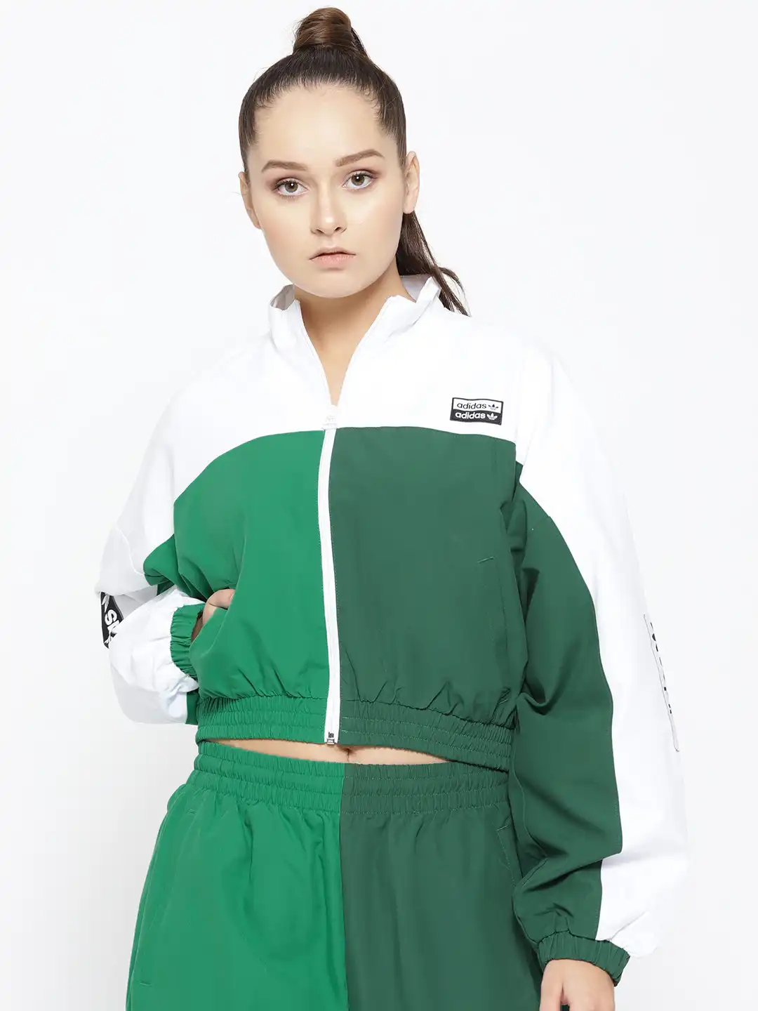 Buy ADIDAS Originals Women Green & White Colourblocked Track