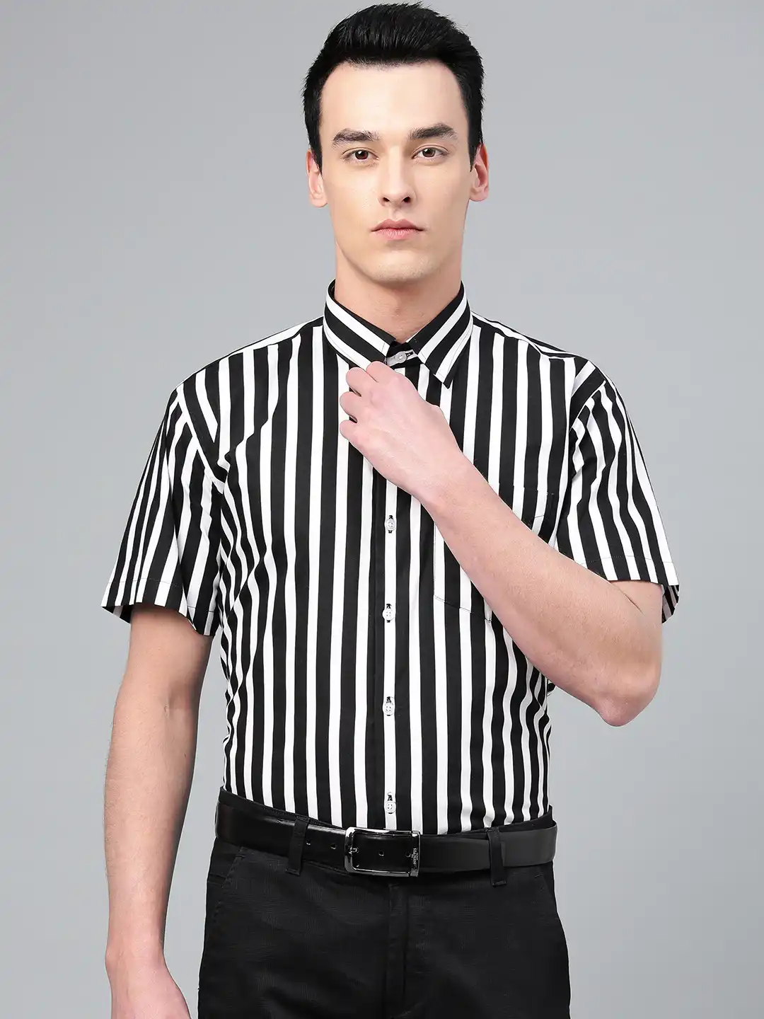 mens black white striped dress shirt Buy Hancock Men & Slim Fit Formal - Shirts for Men 11078806 Style:short sleeve top + bow bogo_free Fashion Deep V Neck