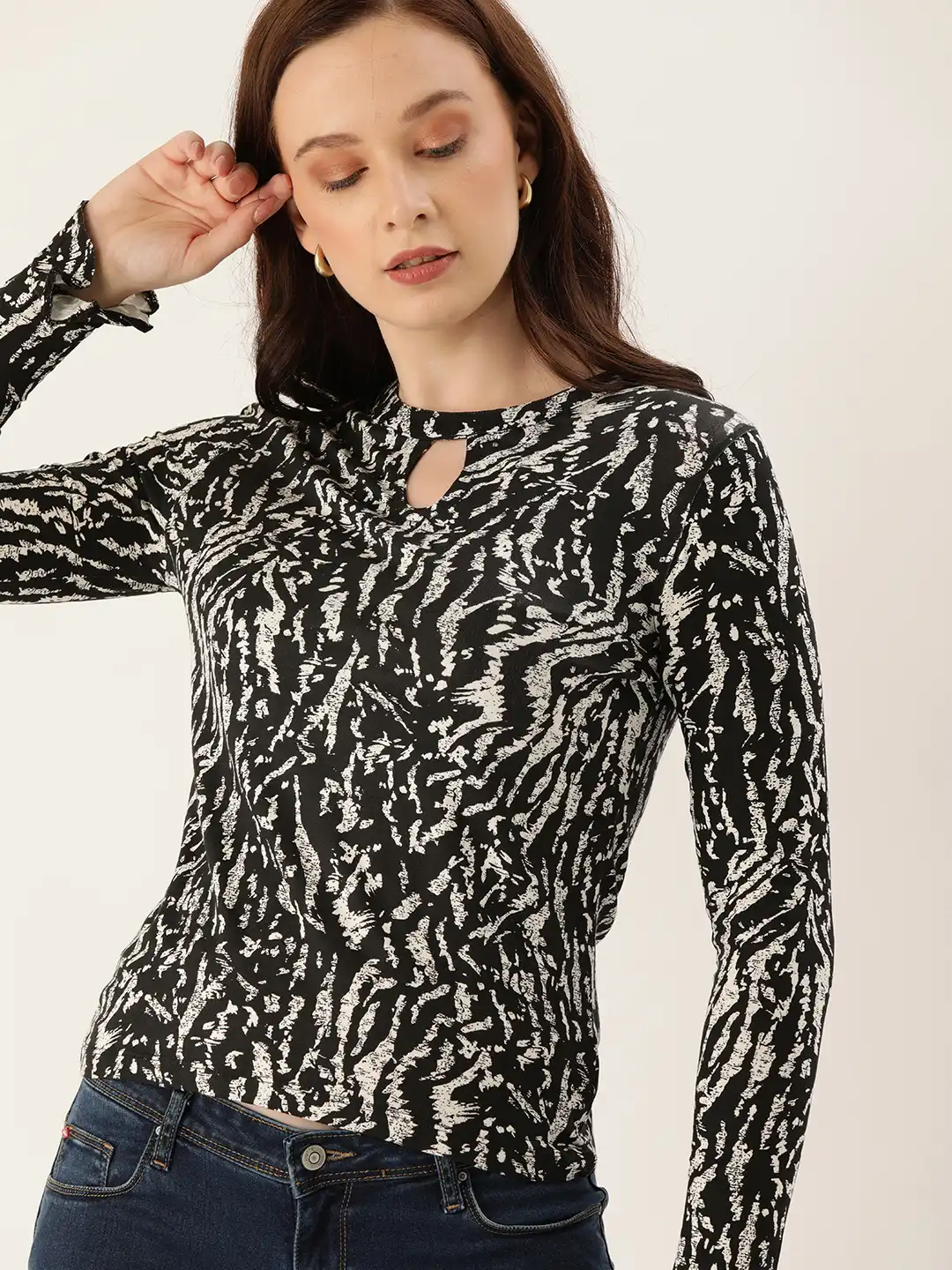 Buy Lee Cooper Women Black & White Animal Printed Top - Tops for